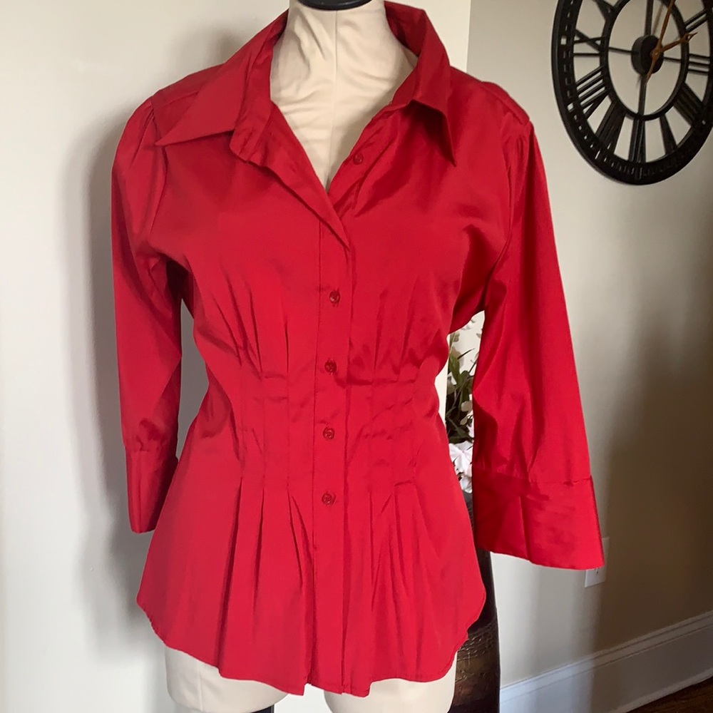 Red button down blouse